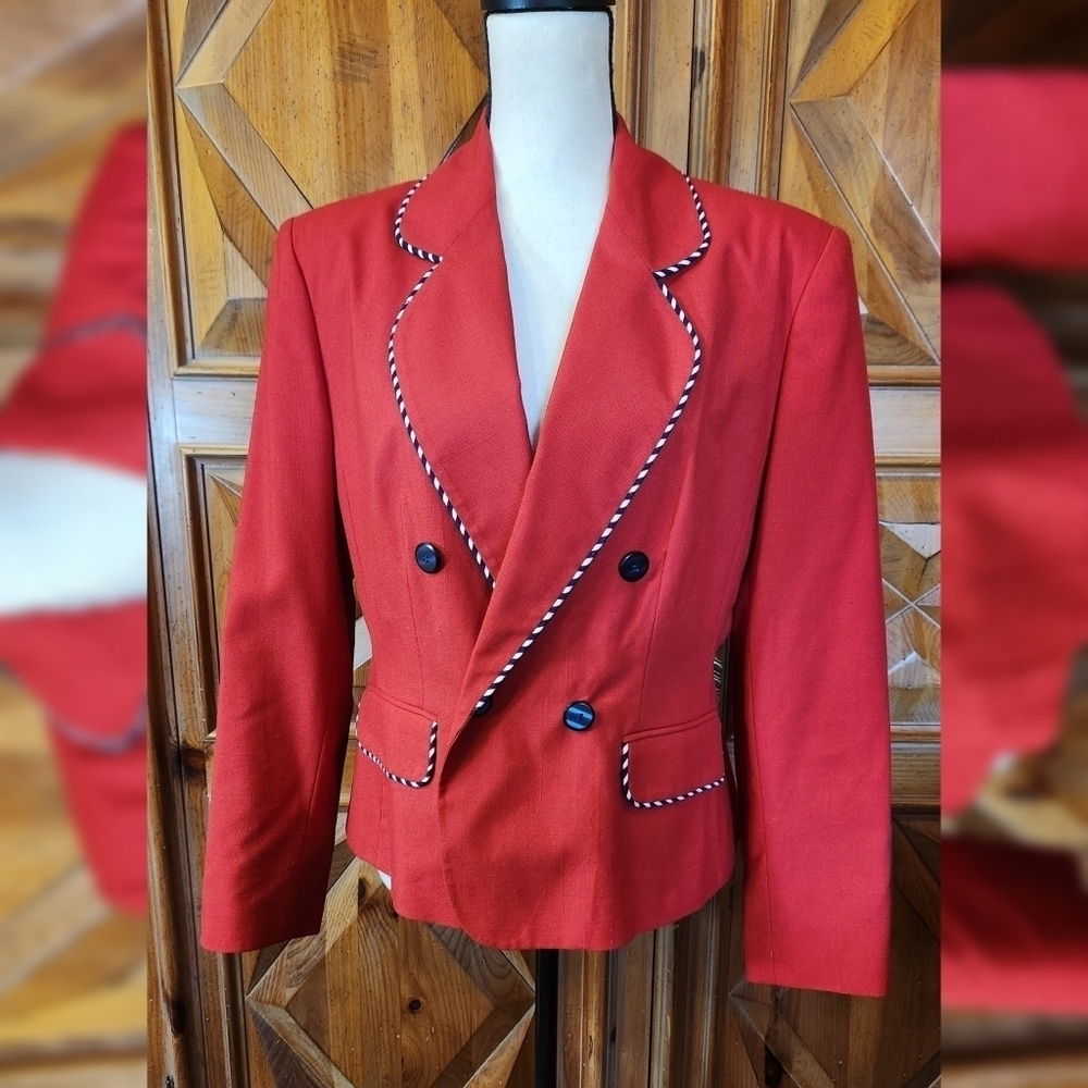 Vintage Dark Cherry Red Blazer Women 10 Preppy Nautical College Retro Statement
